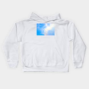 View of the sky split between puffy and thick clouds on the right and azure color on the left Kids Hoodie